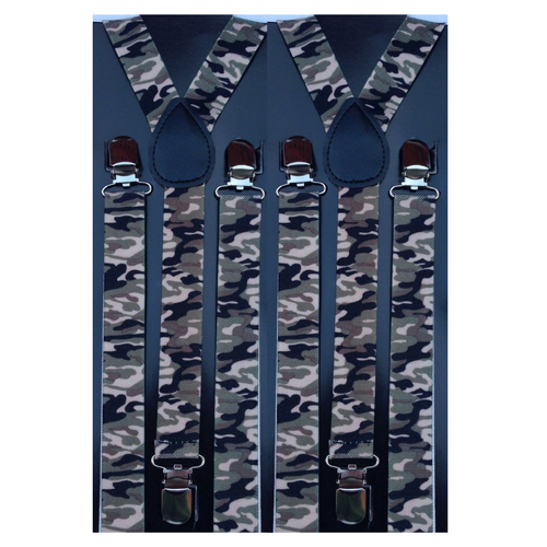 2x Mens Suspenders Braces Adjustable Strong Clip On Elastic Formal Wedding Slim - Army Camouflage - Main Image