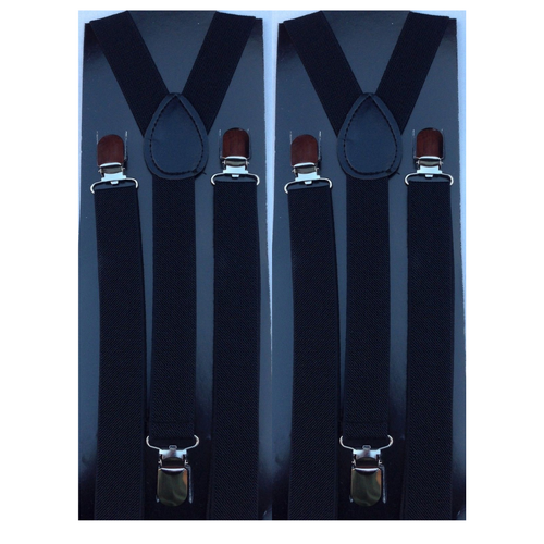 2x Mens Suspenders Braces Adjustable Strong Clip On Elastic Formal Wedding Slim - Black - Main Image