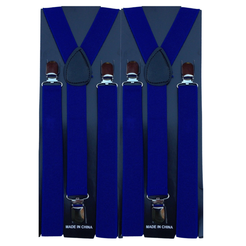 2x Mens Suspenders Braces Adjustable Strong Clip On Elastic Formal Wedding Slim - Blue - Main Image