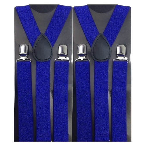 2x Mens Suspenders Braces Adjustable Strong Clip On Elastic Formal Wedding Slim - Blue (Glitter) - Main Image