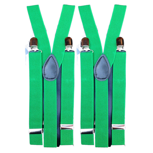 2x Mens Suspenders Braces Adjustable Strong Clip On Elastic Formal Wedding Slim - Dark Green - Main Image