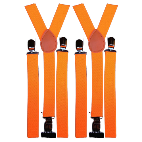 2x Mens Suspenders Braces Adjustable Strong Clip On Elastic Formal Wedding Slim - Fluro Orange - Main Image