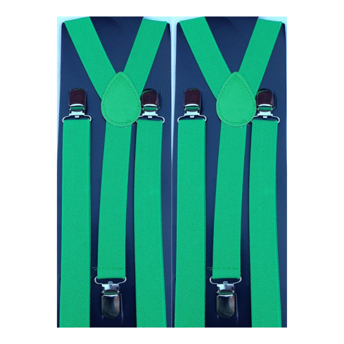 2x Mens Suspenders Braces Adjustable Strong Clip On Elastic Formal Wedding Slim - Green - Main Image