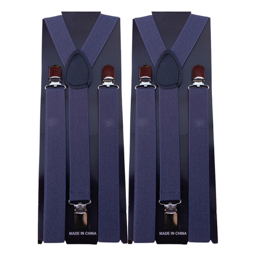 2x Mens Suspenders Braces Adjustable Strong Clip On Elastic Formal Wedding Slim - Grey - Main Image