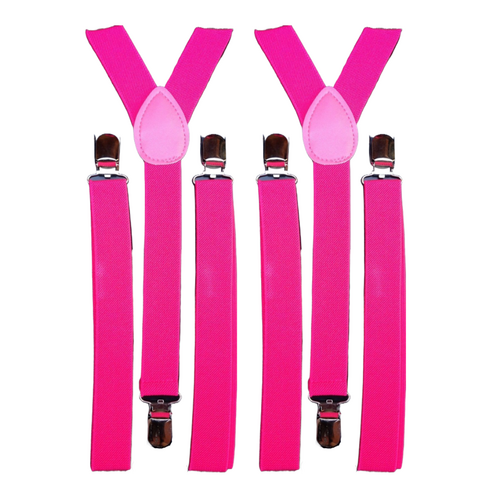 2x Mens Suspenders Braces Adjustable Strong Clip On Elastic Formal Wedding Slim - Magenta - Main Image