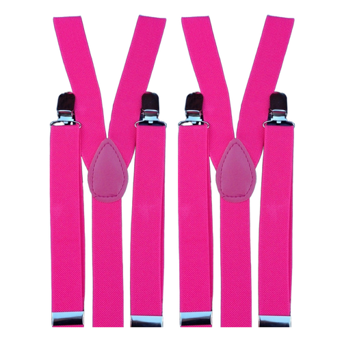 2x Mens Suspenders Braces Adjustable Strong Clip On Elastic Formal Wedding Slim - Pink - Main Image