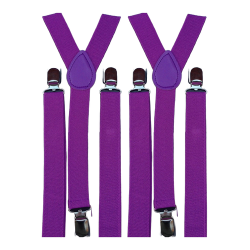 2x Mens Suspenders Braces Adjustable Strong Clip On Elastic Formal Wedding Slim - Purple - Main Image