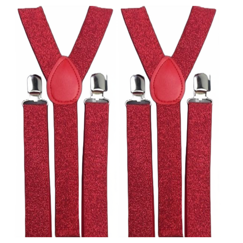 2x Mens Suspenders Braces Adjustable Strong Clip On Elastic Formal Wedding Slim - Red (Glitter) - Main Image