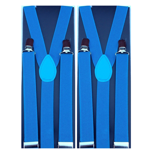 2x Mens Suspenders Braces Adjustable Strong Clip On Elastic Formal Wedding Slim - Sky Blue - Main Image