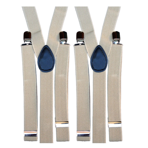 2x Mens Suspenders Braces Adjustable Strong Clip On Elastic Formal Wedding Slim - Sand - Main Image