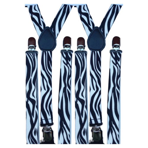 2x Mens Suspenders Braces Adjustable Strong Clip On Elastic Formal Wedding Slim - Zebra - Main Image
