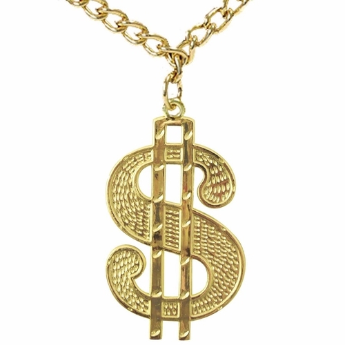 10cm Big Daddy Gold Chain Chunky Necklace Rapper 90s Hip Hop Fake $ Dollar Sign - Main Image