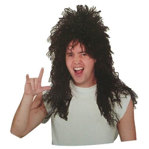 Mens Rock Hip Hop Wig Punk Rockstar 80s Party Costume Dude Bogan Curly - Main Image
