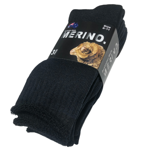 3 Pairs MERINO WOOL SOCKS Mens Heavy Duty Premium Thick Work Socks Cushion - Black - 6-11 - Main Image