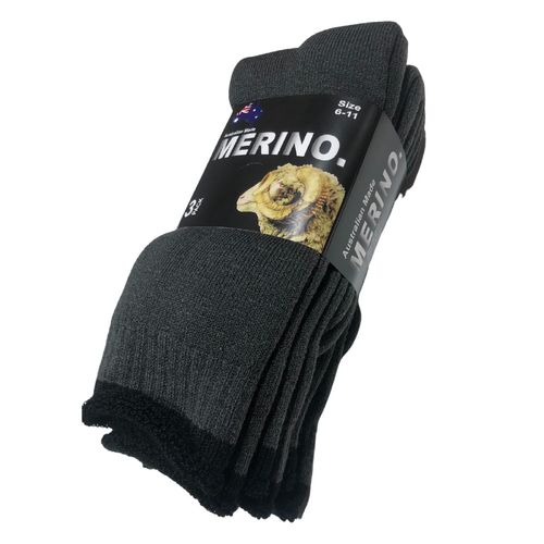 3 Pairs MERINO WOOL SOCKS Mens Heavy Duty Premium Thick Work Socks Cushion - Dark Grey - 11-14 - Main Image