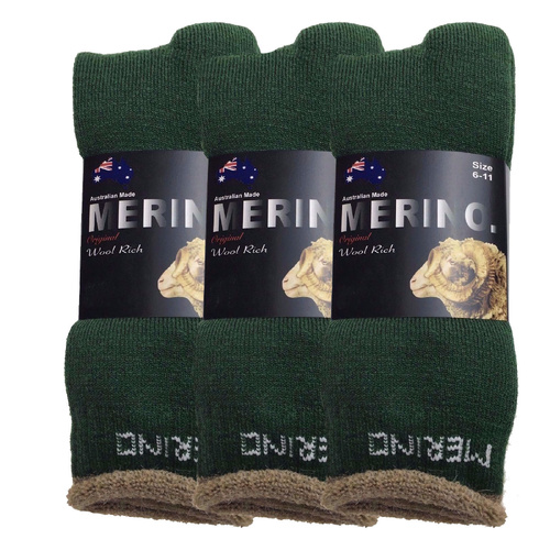 3 Pairs MERINO WOOL SOCKS Mens Heavy Duty Premium Thick Work Socks Cushion - Green - 11-14 - Main Image