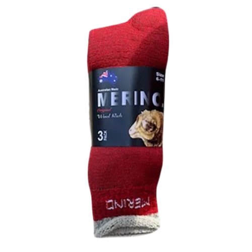 3 Pairs MERINO WOOL SOCKS Mens Heavy Duty Premium Thick Work Socks Cushion - Red - 11-14 - Main Image