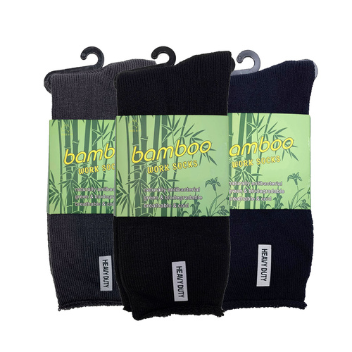 3 Pairs PREMIUM BAMBOO SOCKS Mens Heavy Duty Thick Work Socks Cushion BULK - Assorted Colour Pack - 11-14 - Main Image