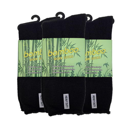 3 Pairs PREMIUM BAMBOO SOCKS Mens Heavy Duty Thick Work Socks Cushion BULK - Black - 6-11 - Main Image