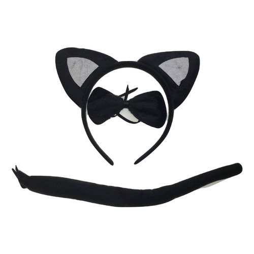 3pcs Set Animal Costume Dress Up Party Bow Tie Tail Ears Book Week - Black Cat - Main Image