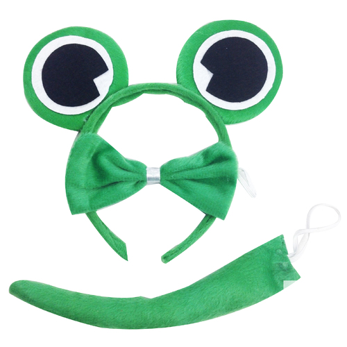 3pcs Set Animal Costume Dress Up Party Bow Tie Tail Ears Book Week - Green Frog - Main Image