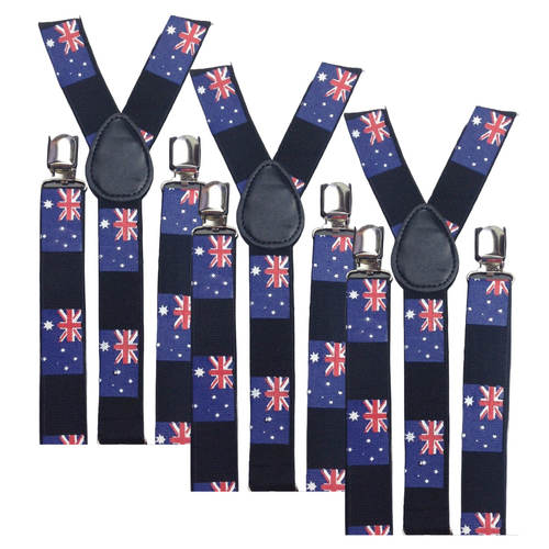 3x Mens Suspenders Braces Adjustable Strong Clip On Elastic Formal Wedding Slim - Australia Flag - Main Image