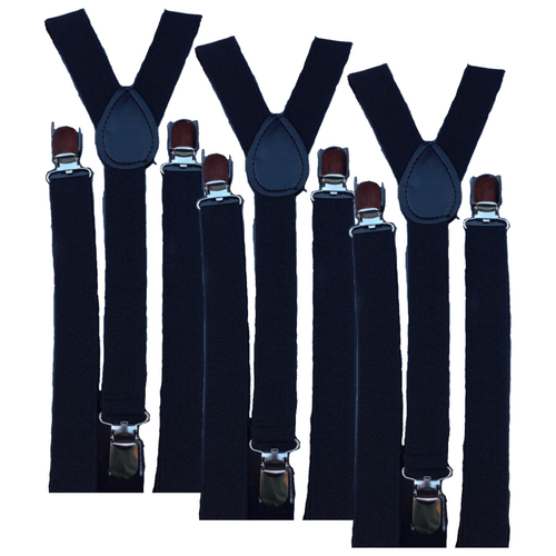 3x Mens Suspenders Braces Adjustable Strong Clip On Elastic Formal Wedding Slim - Black - Main Image