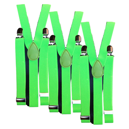 3x Mens Suspenders Braces Adjustable Strong Clip On Elastic Formal Wedding Slim - Fluro Green - Main Image