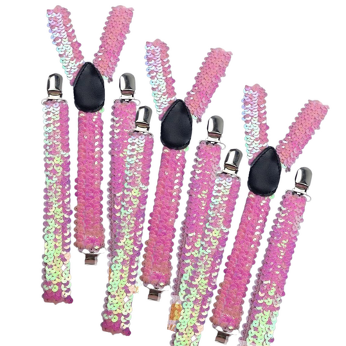 3x Mens Suspenders Braces Adjustable Strong Clip On Elastic Formal Wedding Slim - Light Pink (Sequin) - Main Image