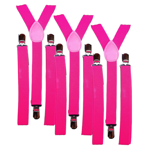 3x Mens Suspenders Braces Adjustable Strong Clip On Elastic Formal Wedding Slim - Magenta - Main Image