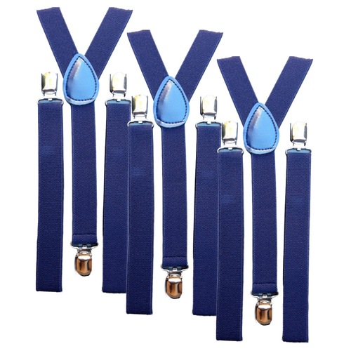 3x Mens Suspenders Braces Adjustable Strong Clip On Elastic Formal Wedding Slim - Navy Blue - Main Image