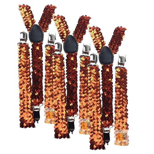 3x Mens Suspenders Braces Adjustable Strong Clip On Elastic Formal Wedding Slim - Orange (Sequin) - Main Image