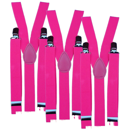 3x Mens Suspenders Braces Adjustable Strong Clip On Elastic Formal Wedding Slim - Pink - Main Image