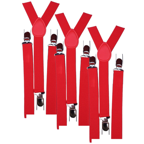 3x Mens Suspenders Braces Adjustable Strong Clip On Elastic Formal Wedding Slim - Red - Main Image