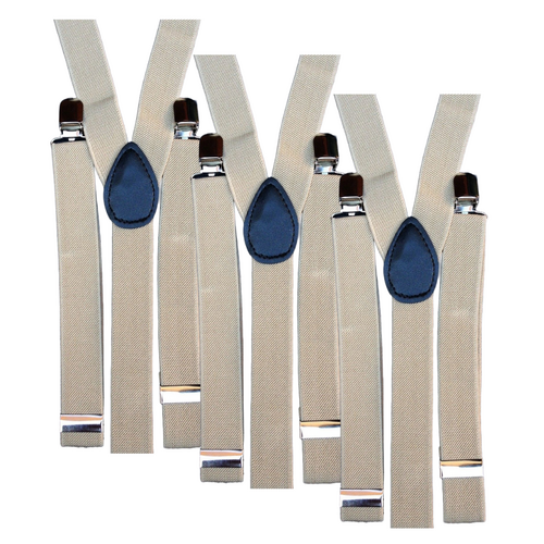3x Mens Suspenders Braces Adjustable Strong Clip On Elastic Formal Wedding Slim - Sand - Main Image