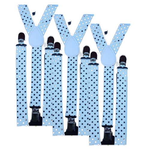 3x Mens Suspenders Braces Adjustable Strong Clip On Elastic Formal Wedding Slim - White with Black Polka Dot - Main Image