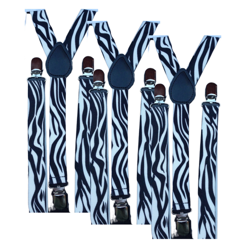 3x Mens Suspenders Braces Adjustable Strong Clip On Elastic Formal Wedding Slim - Zebra - Main Image