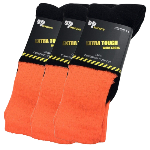 3x Pairs HI VIS SOCKS Workwear Work Safety Tradie High Visibility Fluro - Orange - 6-11 - Main Image
