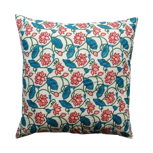 Kolka Kumudani Quilted Euro Sham Quilted Front & Envelope Tie-Back Closure- Blue - Main Image
