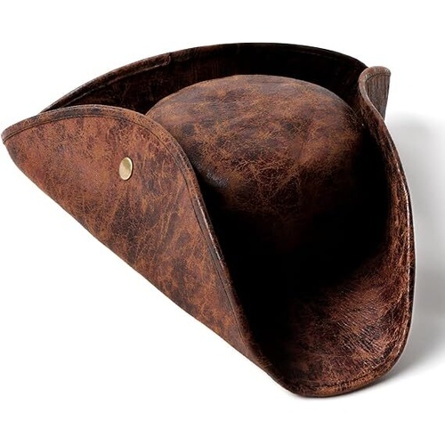 Durashape Brown Pirate Tricorn Hat Tri-Corner Faux Leather Captain Cowboy Costume - Main Image