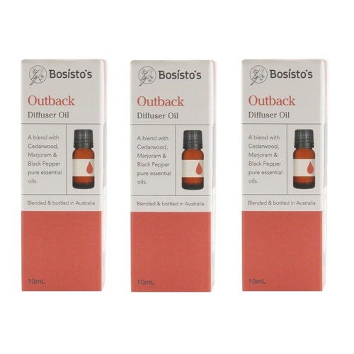 3x Bosistos Diffuser Oil Outback - Cederwood, Marjoram & Black Pepper 10mL - Main Image