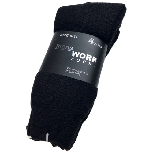 4 Pairs THICK WORK SOCKS Terry Cotton Extra Heavy Duty Outdoor Warm Mens Crew - Black - 6-11 - Main Image
