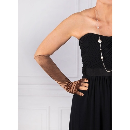 Dents Womens Long Above Elbow Satin Gloves  - Bronze - Main Image