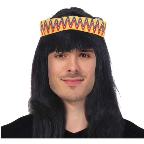 Mens INDIAN WIG Native American Fancy Dress Party Costume Hair Headdress - Main Image