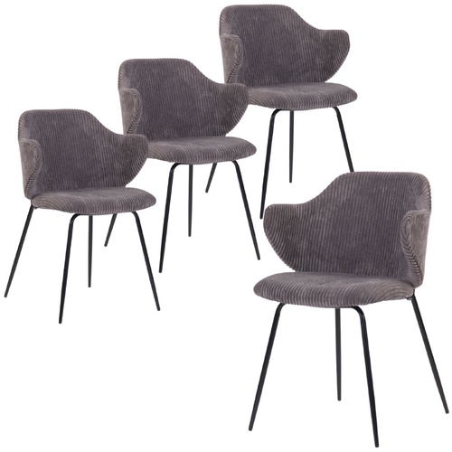 Set of 4 Dining Chairs with Corduroy Cord Fabric in Dark Grey Lincoln - Main Image