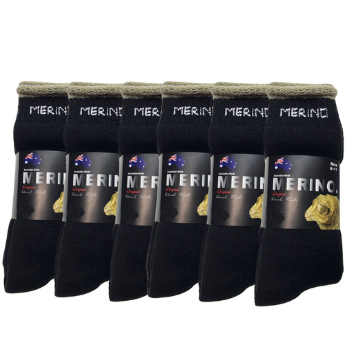 6 Pairs MERINO WOOL SOCKS Mens Heavy Duty Premium Thick Work Socks Cushion BULK - Black - 11-14 - Main Image