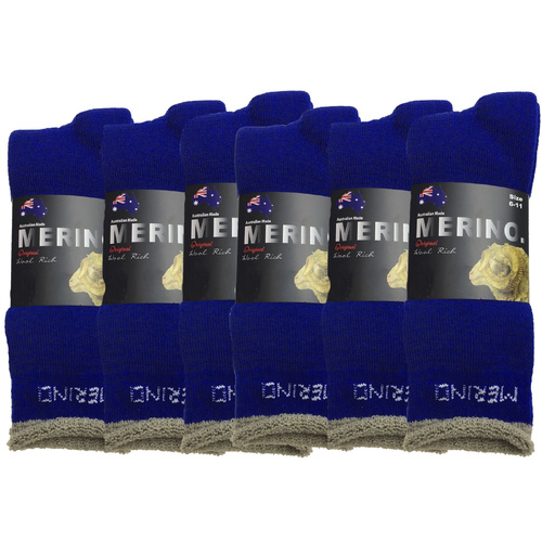 6 Pairs MERINO WOOL SOCKS Mens Heavy Duty Premium Thick Work Socks Cushion BULK - Blue - 6-11 - Main Image