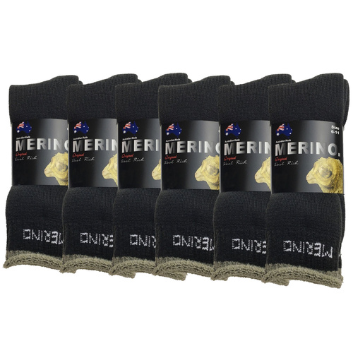 6 Pairs MERINO WOOL SOCKS Mens Heavy Duty Premium Thick Work Socks Cushion BULK - Charcoal - 11-14 - Main Image