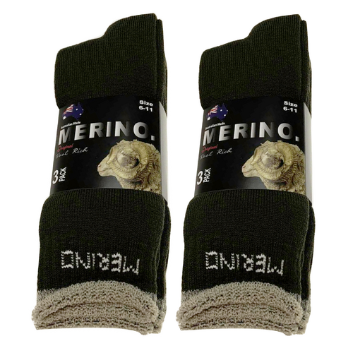 6 Pairs MERINO WOOL SOCKS Mens Heavy Duty Premium Thick Work Socks Cushion BULK - Olive - 11-14 - Main Image
