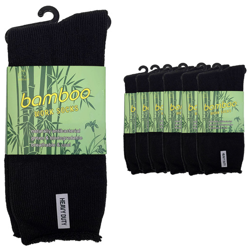 6 Pairs PREMIUM BAMBOO SOCKS Mens Heavy Duty Thick Work Socks Cushion BULK  - Black - 11-14 - Main Image